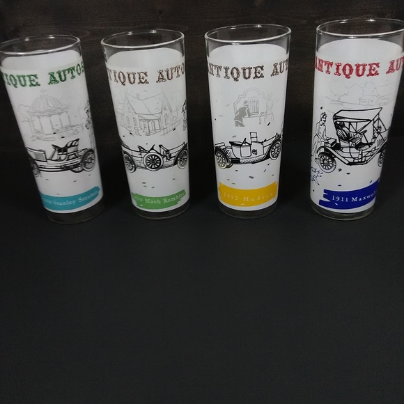 TOM COLLINS   ANTIQUE AUTO TALL SKINNY DRINKING GLASSES/ BAR GLASSES SET OF 4 - Picture 4 of 10